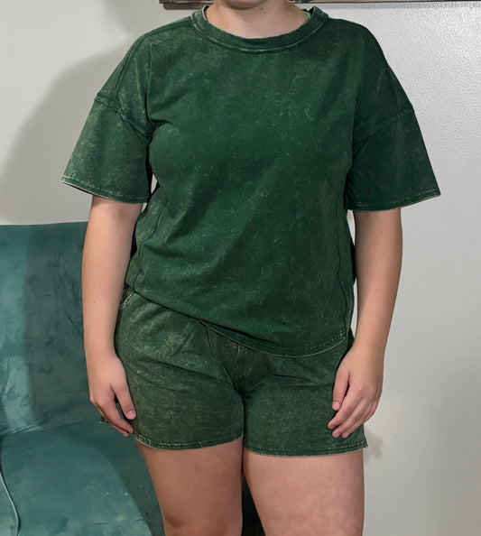 Acid Washed Relaxed Fit Top and Short Set