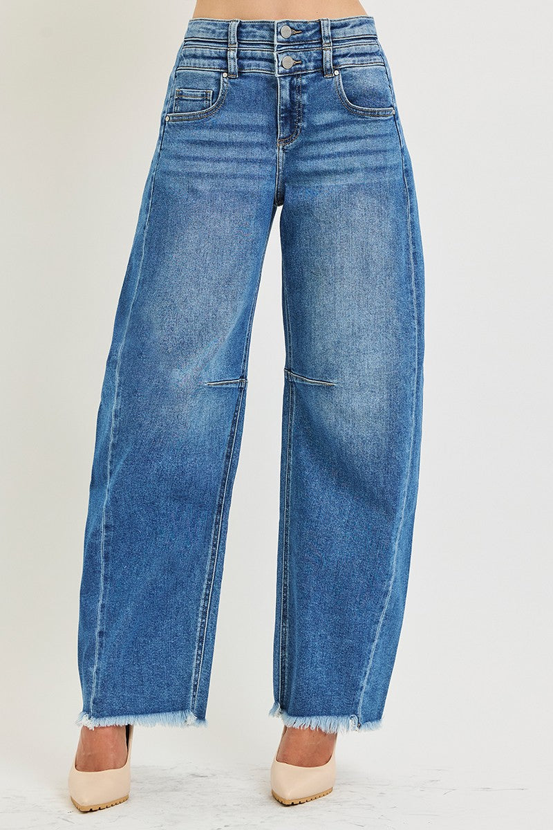 Medium Slouchy Barrel Double Waistband Detail Jeans