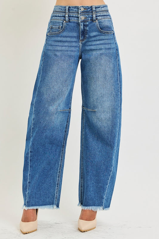 Medium Slouchy Barrel Double Waistband Detail Jeans