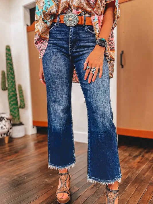 Sail Blue Mineral Wash Raw Hen High Waisted
