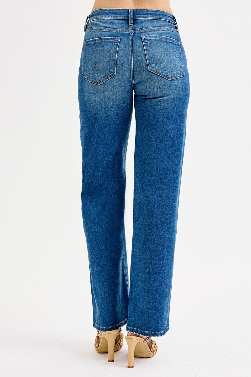 Mid Waist Fit Boyfriend Knee Distressed Jeans
