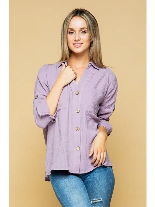 Rugged Button Down Long Sleeve Top