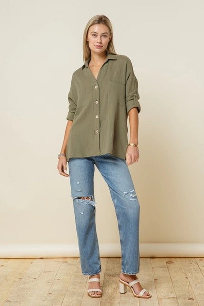 Rugged Button Down Long Sleeve Top