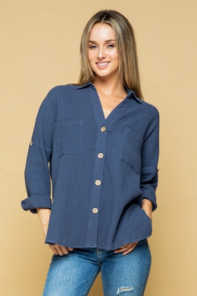 Rugged Button Down Long Sleeve Top