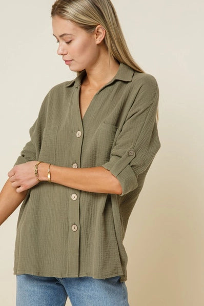 Rugged Button Down Long Sleeve Top